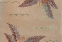 French Art Deco Pine-Cone Design on Beige Background Handmade Wool Rug BB7146