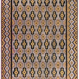 Vintage Geometric Classic Taupe Hand-Knotted Wool Rug Afghan BB8924