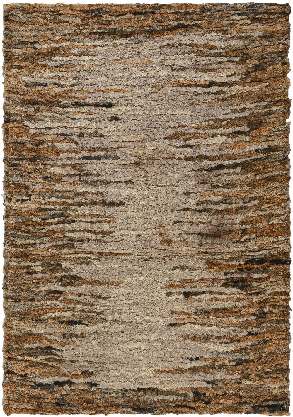 High-quality Midcentury Beige and Yellow Hand Knotted Wool Rag Rug BB7538