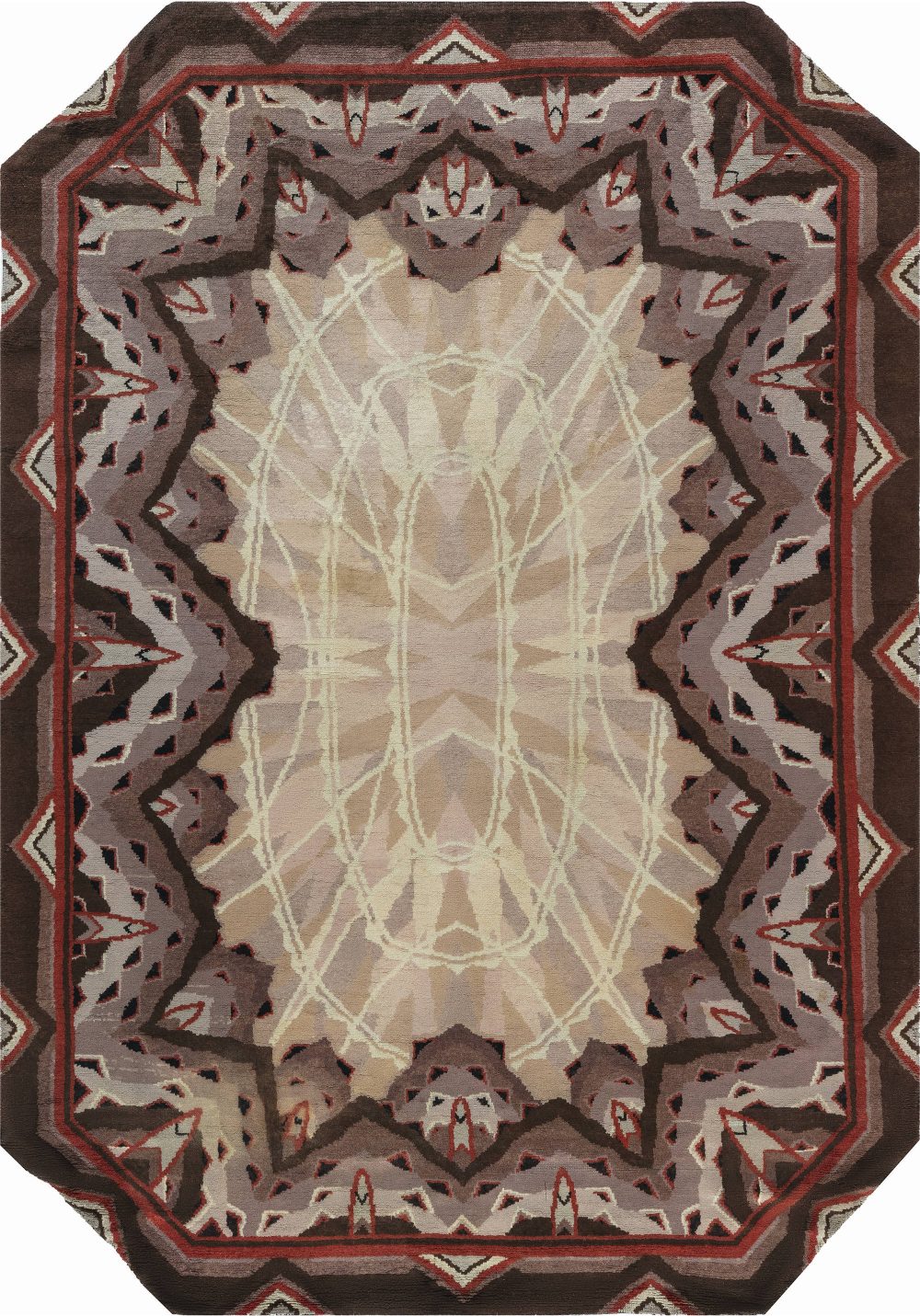 Vintage Art Deco Ivory, Beige, Brown and Light Pink Rug BB7156