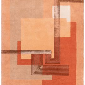 Vintage French Art Deco Geometric Warm Tan Hand-Knotted Wool Rug BB5963