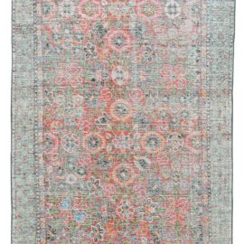 Vintage Khotan Floral Coral Hand-Knotted Silk Rug BB6065