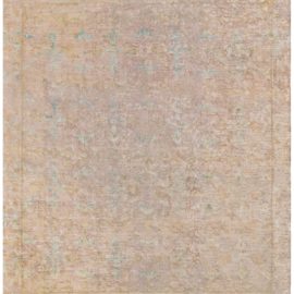 Chinese Vintage Geometric Pale Sand Hand-Knotted Wool Rug BB7170