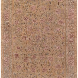 Vintage Chinese Art Deco Floral Cream Beige Hand-Knotted Wool Rug Lotus Design BB8920