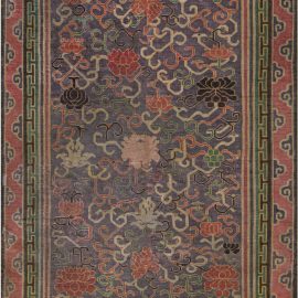 Vintage Chinese Abstract Purple Hand-Knotted Silk Rug BB7435