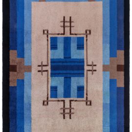 Vintage French Art Deco Geometric Warm Tan Hand-Knotted Wool Rug BB8969