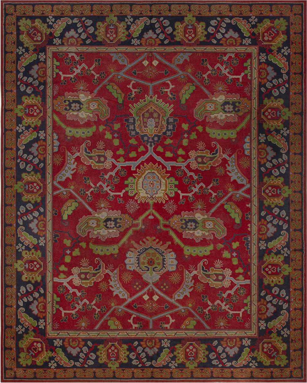 Vintage Arts & Crafts Botanic Red Handmade Wool Rug by Gavin Morton BB7551