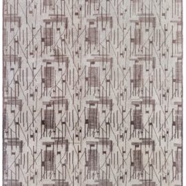 French Art Deco Vintage Geometric Light Beige With Brown Hand-Knotted Wool Rug By Zeki Muran BB8824