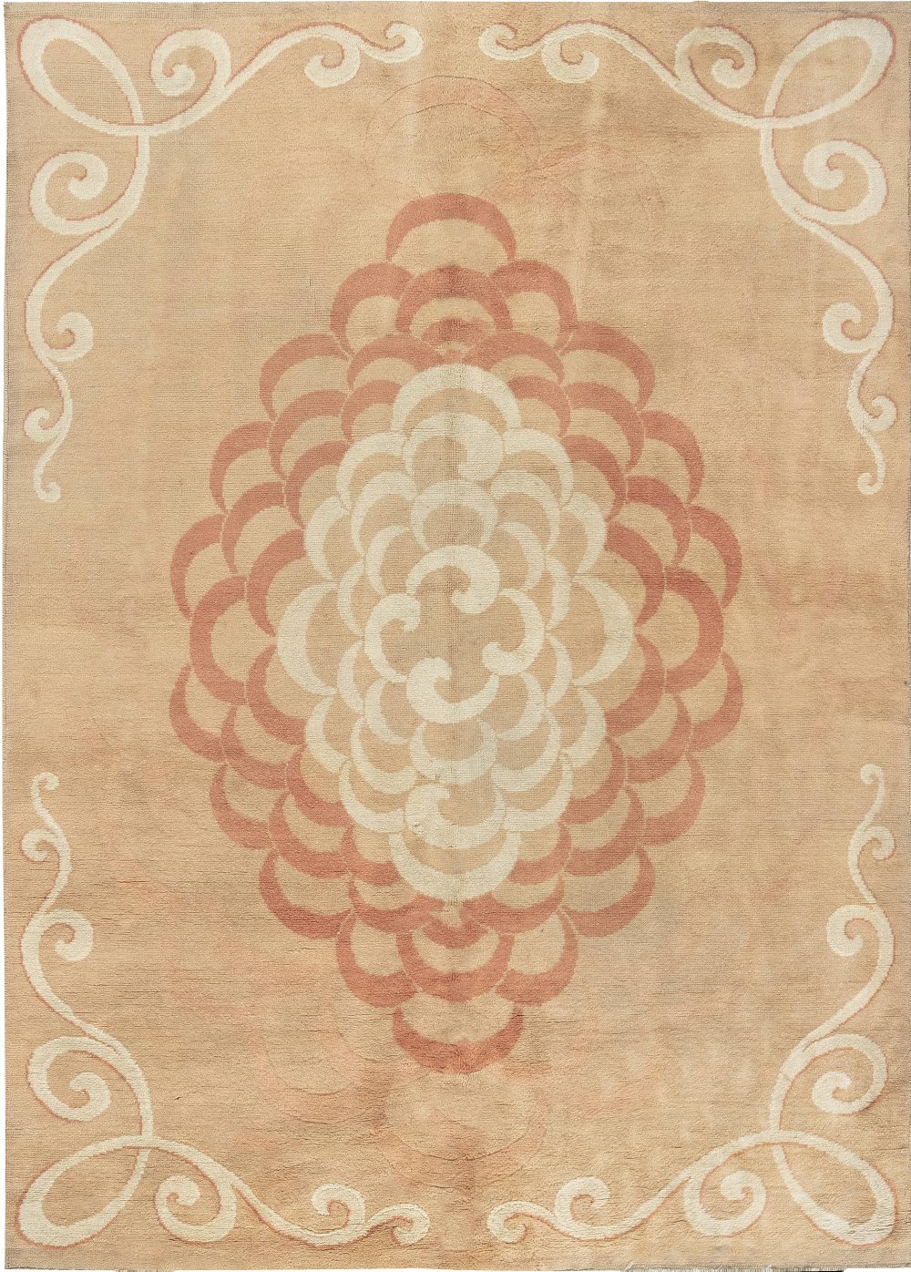 Art Deco Dusty Rust and Brick Red Handwoven Wool Rug BB7108