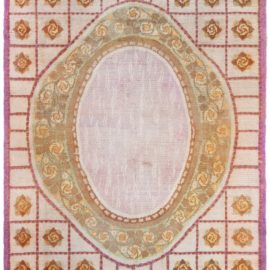 Vintage French Art Nouveau Floral Brown Hand-Knotted Wool Rug BB8857