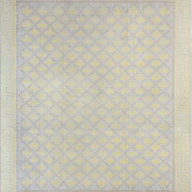 Indian Dhurrie Mid-Century Geometric Light Blue With Pale Sand Flatweave Cotton Rug BB7557