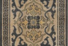 Mid-20th Century Floral Beige, Blue, Green, Yellow Japanese Handwoven Wool Rug BB7432