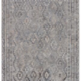 Turkish Vintage Geometric Dark Gray Hand-Knotted Wool Carpet BB8915