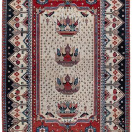Antique Malayer Persian Floral Allover Light Beige Hand-Knotted Wool Rug BB8940