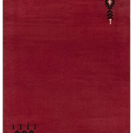 Vintage French Art Deco Geometric Crimson Hand-Knotted Wool Rug BB7544