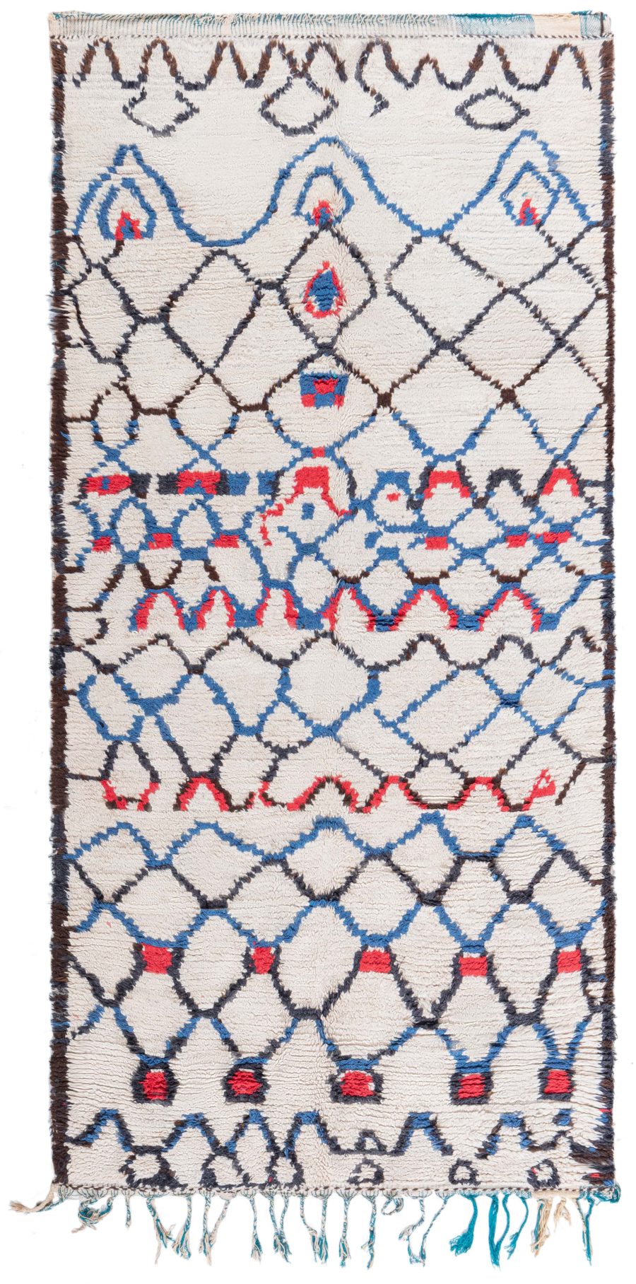 Vintage Tribal Moroccan Wool Rug with Beige Background and Blue, Red, and Black BB5759