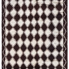 Timeless Vintage Moroccan Geometric Light Beige And Brown Hand-Knotted Wool Rug BB8751