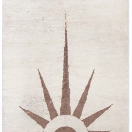 French Art Deco Vintage Abstract Cream Hand-Knotted Wool Rug BB8471
