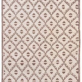 Moroccan Vintage Geometric Cream With Chocolate Hand-Knotted Wool Rug BB8472