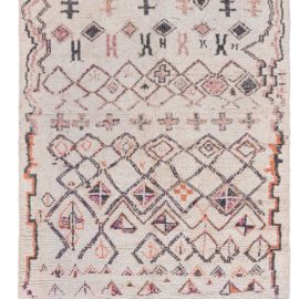Moroccan Vintage Geometric Cream Hand-Knotted Wool Rug BB8971
