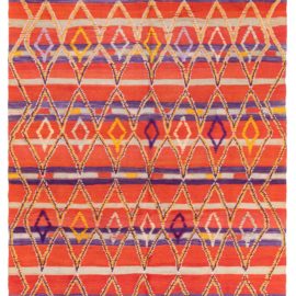Mid-Century Moroccan Vintage Geometric Ivory Hand-Knotted Wool Rug BB8758