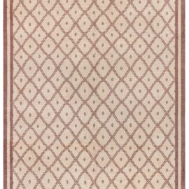 Moroccan Vintage Geometric Soft Beige With Dusty Rose Hand-Knotted Wool Rug BB8999