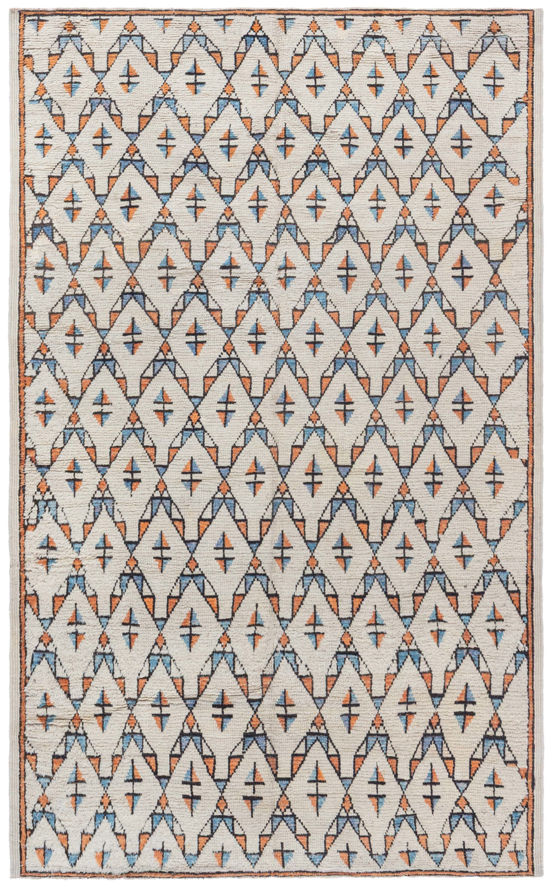 Moroccan Geometric Rug Moroccan Vintage Geometric Cream Hand-Knotted Wool Rug , index: BB8970