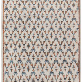 Moroccan Vintage Geometric Cream Hand-Knotted Wool Rug BB8970