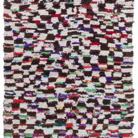 Moroccan Vintage Abstract Ivory Hand-Knotted Wool Carpet BB8972