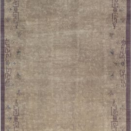 Vintage Chinese Geometric Classic Taupe Hand-Knotted Wool Carpet BB7130
