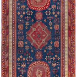 Samarkand Vintage Geometric Navy Blue Hand-Knotted Wool Carpet BB8956