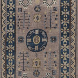 Vintage Samarkand Floral Classic Taupe Hand-Knotted Wool Rug BB7429
