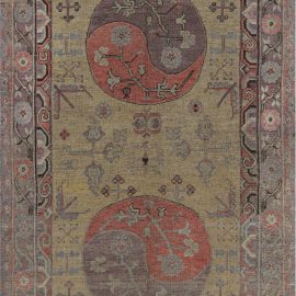 Vintage Samarkand Floral Pale Sand Hand-Knotted Wool Carpet from East Turkestan BB7433
