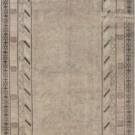 Khotan Vintage Geometric Warm Tan Hand-Knotted Wool Rug Pomegranate Design BB7424