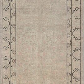 Samarkand Vintage Floral Classic Taupe With Pink Hand-Knotted Wool Rug Pomegranate Design BB7423