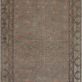 Samarkand Vintage Floral Classic Taupe Hand-Knotted Wool Rug Pomegranate Design BB7442