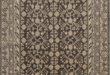 Vintage Samarkand (Khotan) Botanic Handmade Wool Rug in Brown and Beige BB7443