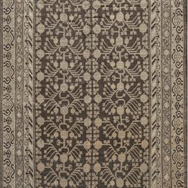 Vintage Samarkand Floral Soft Beige Hand-Knotted Wool Rug In Pomegranate Design BB7443