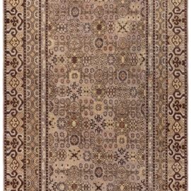 Samarkand Vintage Floral Warm Tan Hand-Knotted Wool Rug BB8916