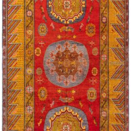 Samarkand Vintage Geometric Brick Red Hand-Knotted Wool Rug BB8910