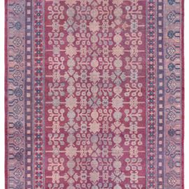 Khotan Vintage Floral Dusty Rose Hand-Knotted Silk Rug BB8750