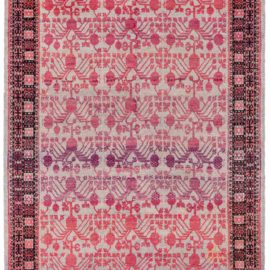 Khotan Vintage Floral Light Gray Hand-Knotted Wool Carpet East Turkestan Pomegranate Design BB8478
