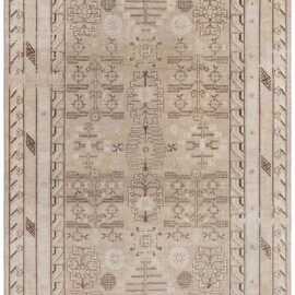 Vintage Samarkand Geometric Warm Tan Hand-Knotted Wool Rug BB8909