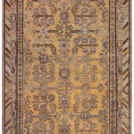Vintage Samarkand Floral Warm Tan Hand-Knotted Wool Rug BB8946