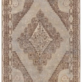 Vintage Samarkand Floral Light Beige Hand-Knotted Wool Rug BB8965