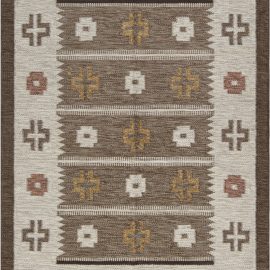 Vintage Swedish Geometric Light Beige Flatweave Wool Rug BB7438