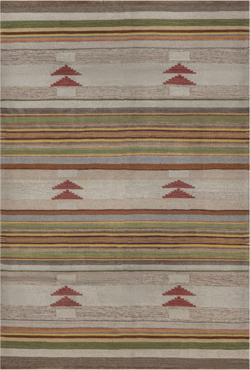 Mid-20th Century Scandinavian Geometric Rug in Green, Beige, Brown, Orange BB7426