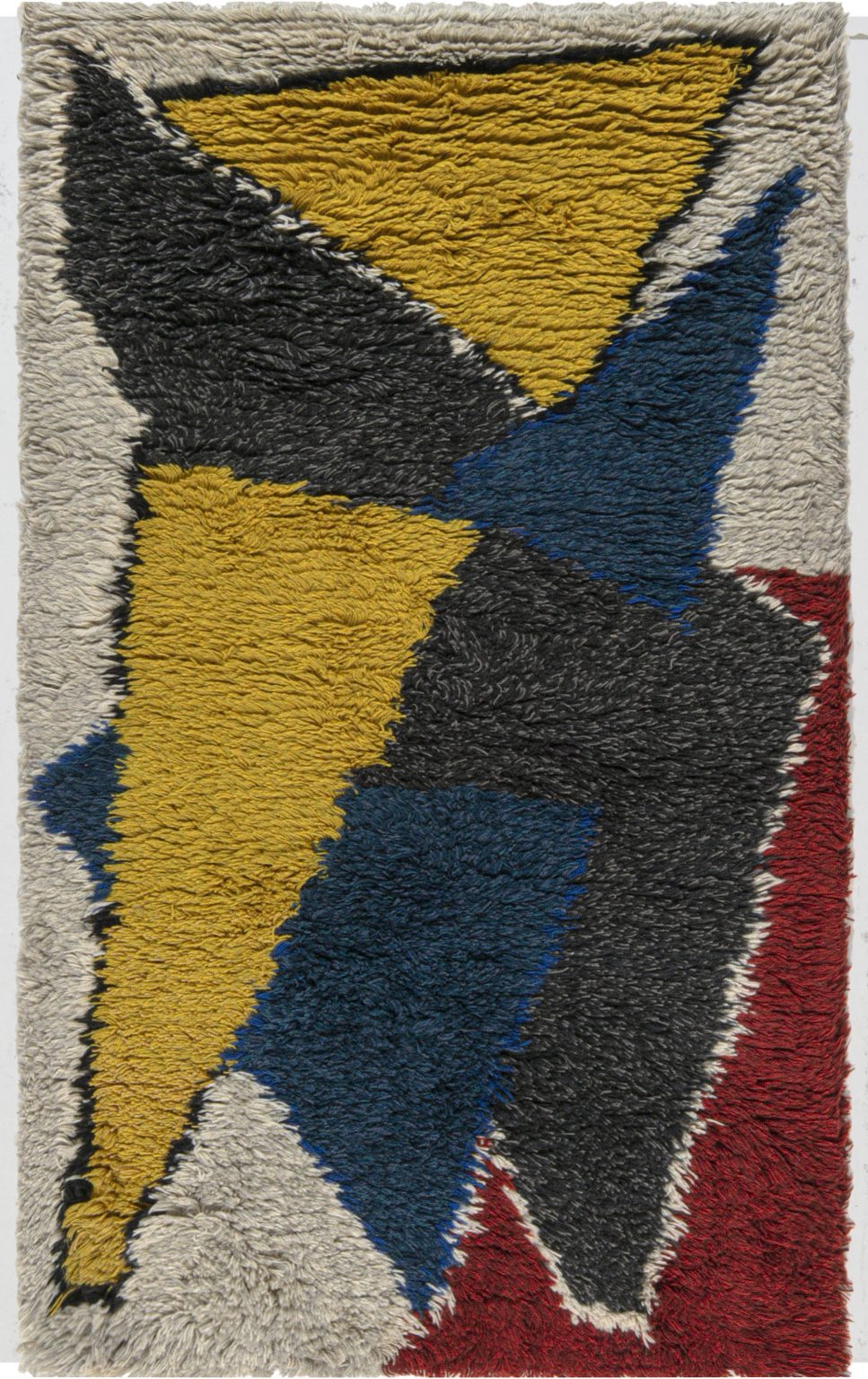 Mid-20th Century Scandinavian Yellow, Blue, Red, Black Handwoven Wool Rug BB7440