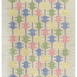 Mid-Century Swedish Geometric Soft Beige Flatweave Wool Rug BB5840