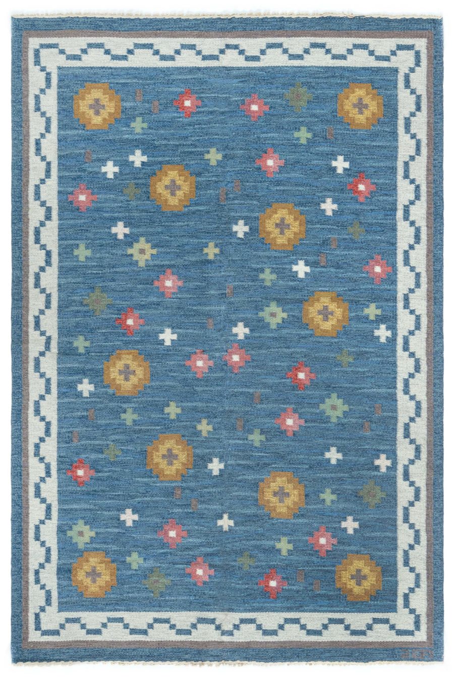 Mid-20th Century Swedish Flat Weave Rug by Anna-Greta Sjoqvist (Signed AGS) BB5454